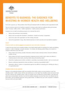 Benefits to business - The evidence for investing in worker health and wellbeing