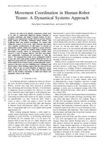 IEEE TRANSACTIONS ON ROBOTICS, VOL 32, ISSUE. 3, JUNMovement Coordination in Human-Robot Teams: A Dynamical Systems Approach