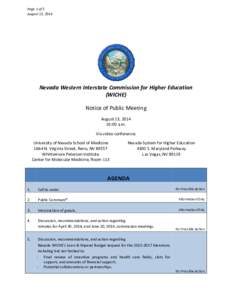 Page 1 of 3 August 13, 2014 Nevada Western Interstate Commission for Higher Education (WICHE) Notice of Public Meeting