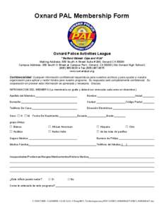 Oxnard PAL Membership Form  Oxnard Police Activities League
