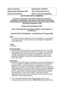 HSC[removed]Summary of responses to Public Consultation on the Revision of the Construction (Design and Management) Regulations (CDM) 1994