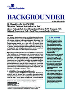 ﻿  BACKGROUNDER No. 3002 | March 16, [removed]Objectives for the FY 2016