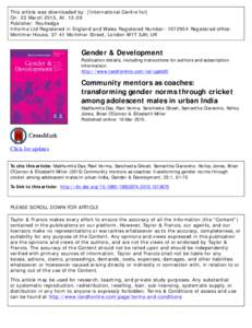 This article was downloaded by: [International Centre for] On: 23 March 2015, At: 13:09 Publisher: Routledge Informa Ltd Registered in England and Wales Registered Number: Registered office: Mortimer House, 37-41