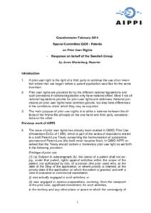    Questionnaire February 2014 Special Committee Q228 - Patents on Prior User Rights -