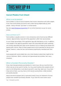 Social Phobia Fact Sheet What is social phobia? Social phobia is a fear of social situations that involve interactions with other people. If you have social phobia you tend to worry about being judged badly by other peop