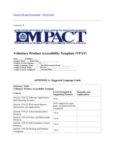 Section 508 and Procurement » VPAT Form  Version 1.6 Voluntary Product Accessibility Template (VPAT) Date: _______5/28/2014_______