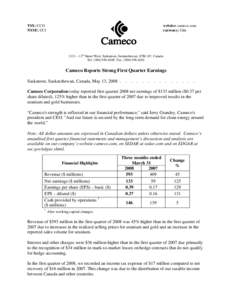 TSX: CCO NYSE: CCJ website: cameco.com currency: Cdn