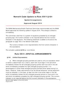 Nemeth Code Update to Rule XXIV §184
