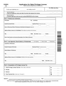 Application for State Privilege License  B-202A North Carolina Department of Revenue