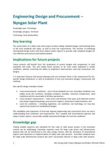 Engineering Design and Procurement – Nyngan Solar Plant Knowledge type: Technology Knowledge category: Technical Technology: Solar photovoltaic