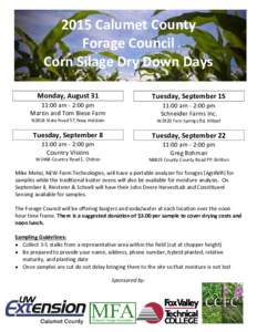 2015 Calumet County  Forage Council  Corn Silage Dry Down Days     