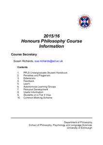 Honours Philosophy Course Information Course Secretary: Susan Richards,  Contents