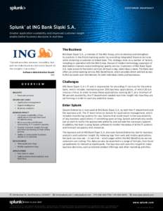 CUSTOMER SNAPSHOT  Splunk® at ING Bank Śląski S.A. Greater application availability and improved customer insight enable better business decisions in real time