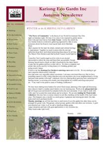 Kariong Eco Gardn Inc Autumn Newsletter WINTER 2010 VOLUME 2 ISSUE 3