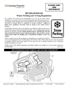 PLEASE POST AND DISTRIBUTE DUNHAM ROAD Winter Parking and Towing Regulations
