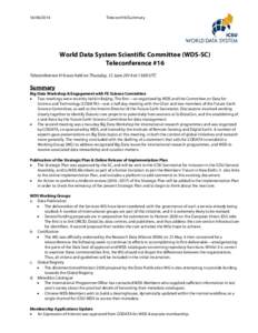 [removed]Telecon#16/Summary World Data System Scientific Committee (WDS-SC) Teleconference #16