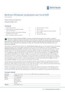 Bentham Wholesale Syndicated Loan Fund NZD ARSNProduct Disclosure Statement Dated 8 October 2013