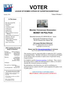 VOTER LEAGUE OF WOMEN VOTERS OF CUPERTINO-SUNNYVALE Volume 43 Number 5 January 2016