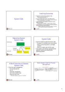 Learning Outcomes • A high-level understanding of System Calls – Mostly from the user’s perspective • From textbook (section[removed]System Calls