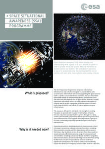 → Space Situational Awareness (SSA) Programme Space situational awareness (SSA) means knowing and understanding what is going on in space around our planet in