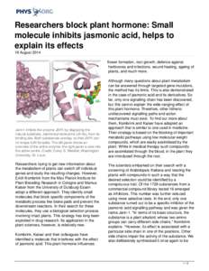 Researchers block plant hormone: Small molecule inhibits jasmonic acid, helps to explain its effects