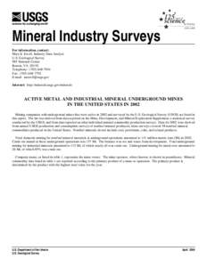 Active Metal and Industrial Mineral Underground Mines in the United States ns 2002