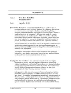MEMORANDUM  Subject: Bear River Basin Plan Recreational Uses