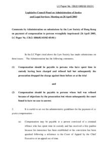 LC Paper No. CB[removed])  Legislative Council Panel on Administration of Justice and Legal Services: Meeting on 28 April[removed]Comments by Administration on submissions by the Law Society of Hong Kong