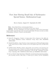 First Joint Meeting Brazil Italy of Mathematics Special Session: Mathematical Logic Rio de Janeiro, August 29 - September 02, 2016 Title: Some Model Theory of Automorphic Forms Authors: Ricardo Bianconi (Universidade de 