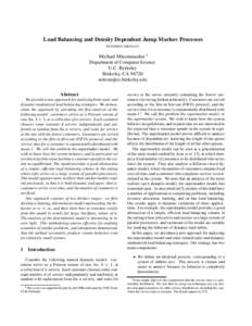 Load Balancing and Density Dependent Jump Markov Processes EXTENDED ABSTRACT Michael Mitzenmacher  Department of Computer Science U.C. Berkeley