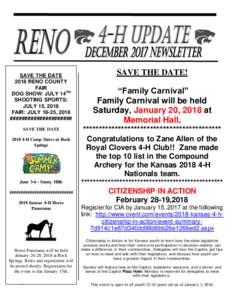 SAVE THE DATE 2018 RENO COUNTY FAIR DOG SHOW: JULY 14 TH SHOOTING SPORTS: JULY 15, 2018