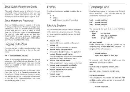    Zeus Quick Reference Guide Editors