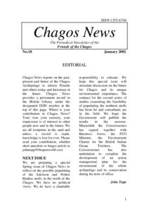 ISSN[removed]Chagos News The Periodical Newsletter of the Friends of the Chagos No.18