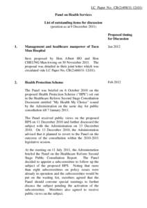 LC Paper No. CB[removed]Panel on Health Services List of outstanding items for discussion (position as at 9 December[removed]Proposed timing for Discussion