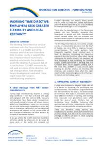 WORKING TIME DIRECTIVE – POSITION PAPER  20 May 2015 WORKING TIME DIRECTIVE: EMPLOYERS SEEK GREATER