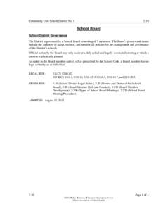 Community Unit School District No. 1  2:10 School Board School District Governance