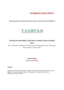 WORKING DOCUMENT  Food, Agriculture and Natural Resources Policy Analysis Network (FANRPAN) Assessing the Vulnerability of Agriculture to Climate Change in Southern Africa