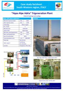 Case study factsheet South-Western region, ITALY “Hypo Alpe Adria” Trigeneration Plant District heating and cooling Main CHP plant indicators
