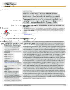 The In Vitro and In Vivo Anti-Cancer Activities of a Standardized Quassinoids Composition from Eurycoma longifolia on LNCaP Human Prostate Cancer Cells