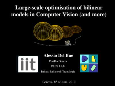 Large-scale optimisation of bilinear models in Computer Vision (and more) Alessio Del Bue PostDoc Senior PLUS LAB