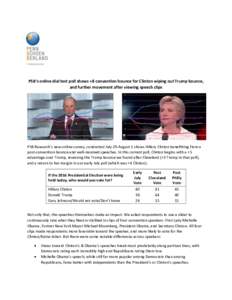 PSB’s online dial test poll shows +8 convention bounce for Clinton wiping out Trump bounce, and further movement after viewing speech clips PSB Research’s new online survey, conducted July 29-August 1 shows Hillary C