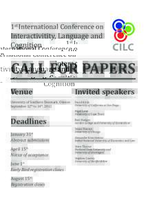 1st International Conference on  Interactivitity, Language and Cognition  CALL FOR PAPERS