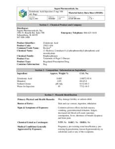 Sagent Pharmaceuticals, Inc.  Zoledronic Acid Injection (5 mg/ 100 mL Bag)  Material Safety Data Sheet (MSDS)
