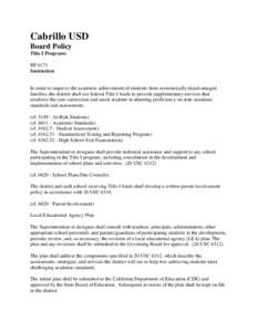 Cabrillo USD Board Policy Title I Programs BP 6171 Instruction