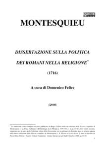MONTESQUIEU  DISSERTAZIONE SULLA POLITICA DEI ROMANI NELLA RELIGIONE* (1716)