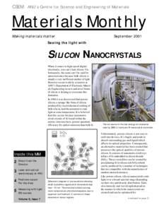 CSEM: ANU’s Centre for Science and Engineering of Materials  Materials Monthly Making materials matter  September 2001