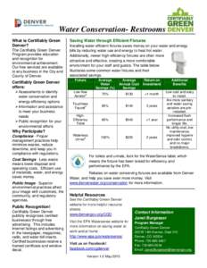 Water Conservation- Restrooms What is Certifiably Green Denver? The Certifiably Green Denver Program provides education and recognition for