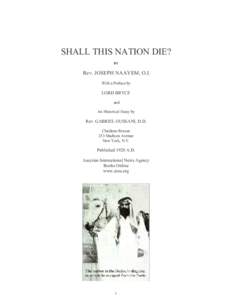 SHALL THIS NATION DIE? BY Rev. JOSEPH NAAYEM, O.I. With a Preface by