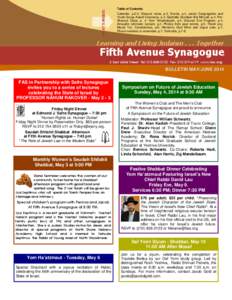 WHAT’S INSIDE:  Table of Contents Calendar, p.2-3; Shavuot notes, p.3; Events, p.4; Junior Congregation and Youth Group Award Ceremony, p.4; Gabriella Davidson Bat Mitzvah, p.4; PreShavuot Class, p. 4; Yom Yerushalayim