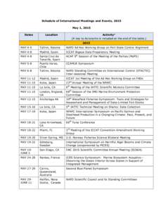 Schedule of International Meetings and Events, 2015 May 1, 2015 Dates Location
